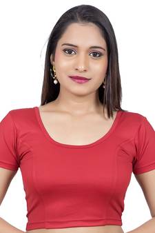 Red Short Sleeves Lycra Princess Cut Stretchable Readymade Saree Blouse