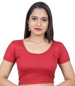 Red Short Sleeves Lycra Princess Cut Stretchable Readymade Saree Blouse