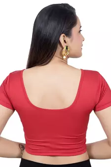 Red Short Sleeves Lycra Princess Cut Stretchable Readymade Saree Blouse