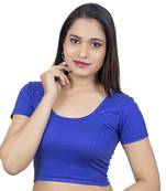 Royal Blue Short Sleeves Lycra Princess Cut Stretchable Readymade Saree Blouse