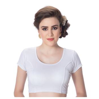 Silver Short Sleeves Lycra Princess Cut Stretchable Readymade Saree Blouse 1