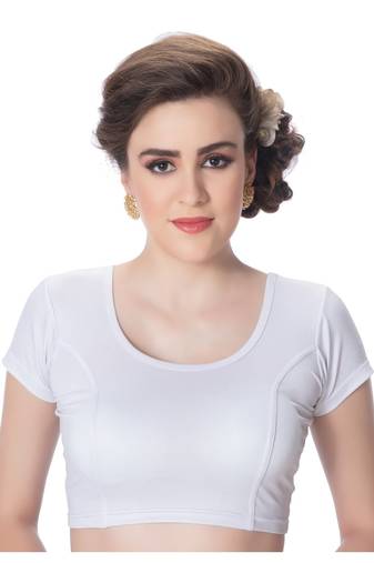 Silver Short Sleeves Lycra Princess Cut Stretchable Readymade Saree Blouse