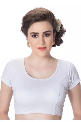 Silver Short Sleeves Lycra Princess Cut Stretchable Readymade Saree Blouse