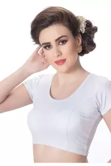 Silver Short Sleeves Lycra Princess Cut Stretchable Readymade Saree Blouse