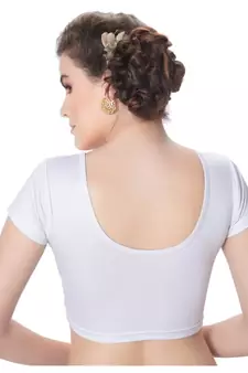 Silver Short Sleeves Lycra Princess Cut Stretchable Readymade Saree Blouse