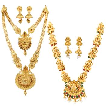 Gold Plated Traditional Designer Temple Long Jewellery Set For Women Girl 1