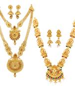 Gold Plated Traditional Designer Temple Long Jewellery Set For Women Girl