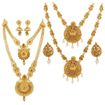 Gold Plated Traditional Designer Temple Long Jewellery Set For Women Girl 1