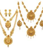 Gold Plated Traditional Designer Temple Long Jewellery Set For Women Girl