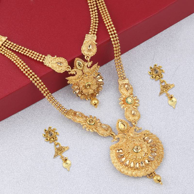 Gold Plated Traditional Designer Long Jewellery Set For Women