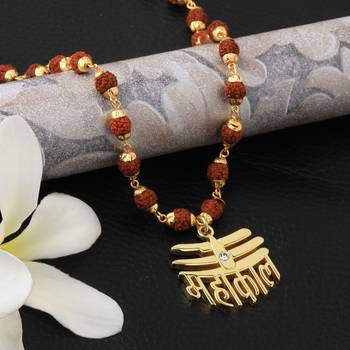 Gold Plated Loard Shiva Mahakal Locket with Rudraksha Mala for Men and Women 1