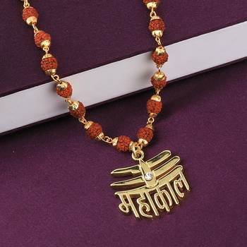 Gold Plated Loard Shiva Mahakal Locket with Rudraksha Mala for Men and Women 2