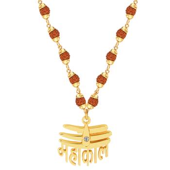 Gold Plated Loard Shiva Mahakal Locket with Rudraksha Mala for Men and Women 3