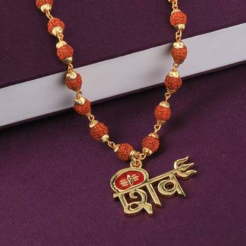 Attractive  Gold Plated Shiv Rudraksha Pendant Mala for Men and Women 2