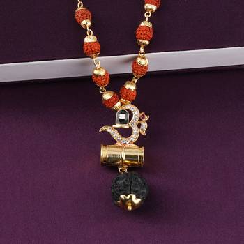 Traditional Rudraksh Mala Om Shivling Gold Pendant for Men and Women 2
