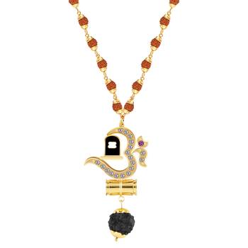 Traditional Rudraksh Mala Om Shivling Gold Pendant for Men and Women 3