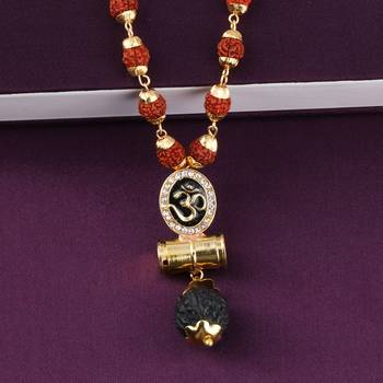 Religious Rudraksh Mala Om Gold Pendant for Men and Women 2