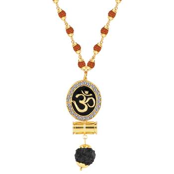 Religious Rudraksh Mala Om Gold Pendant for Men and Women 3