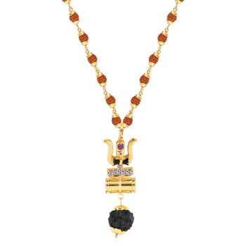 Gold Plated Load Shiva Trishul Locket with Rudraksha Mala for Men and Women 3