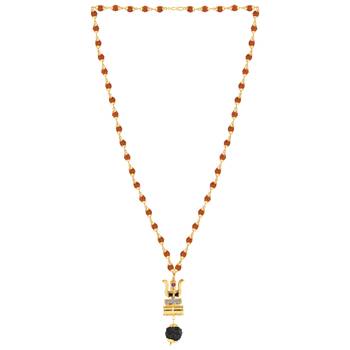 Gold Plated Load Shiva Trishul Locket with Rudraksha Mala for Men and Women 4