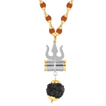 Gold Plated  Silver Trishul Locket with Rudraksha Mala for Men and Women 3