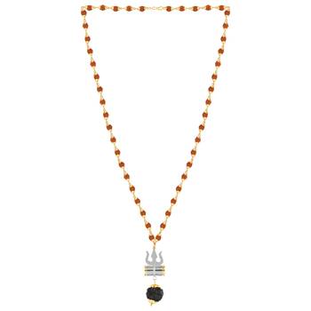Gold Plated  Silver Trishul Locket with Rudraksha Mala for Men and Women 4