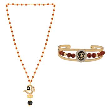 Gold Plated Traditional Combo Rudraksh Mala Pendant for Men and Women-set 2 3