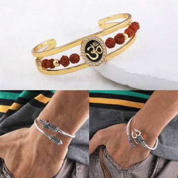 Gold Plated Combo Rudraksh Kada for Men and Women-set 3 2