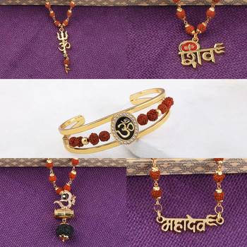Gold Plated Traditional Combo Rudraksh Kada And Mala Pendant for Men and Women-set 5 1