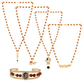 Gold Plated Traditional Combo Rudraksh Kada And Mala Pendant for Men and Women-set 5 3