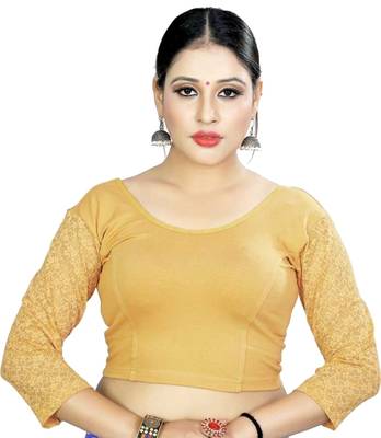 Yellow Golden Stretchable Readymade Blouse For Women Long Sleeve 1