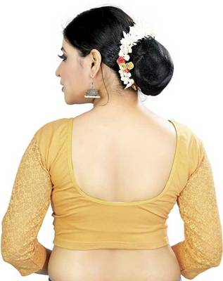 Yellow Golden Stretchable Readymade Blouse For Women Long Sleeve 2