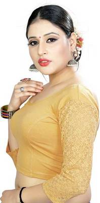 Yellow Golden Stretchable Readymade Blouse For Women Long Sleeve 3