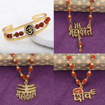 Gold Plated Traditional Combo Rudraksh Kada And Mala Pendant for Men and Women-set 4 1