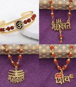 Gold Plated Traditional Combo Rudraksh Kada And Mala Pendant for Men and Women-set 4