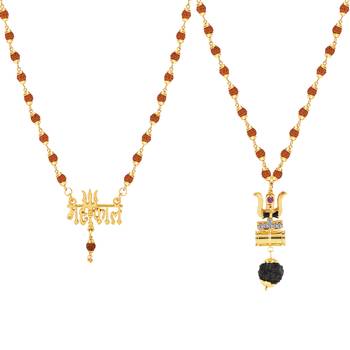 Gold Plated Traditional Combo Rudraksh Mala Pendant  for Men and Women-set 2 3