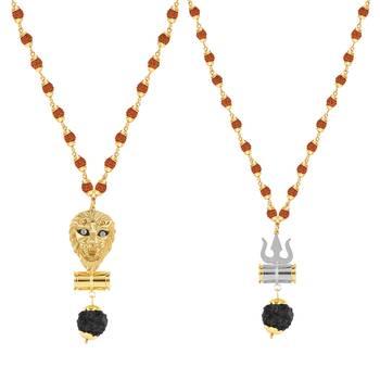 Gold Plated Traditional Combo Rudraksh Mala Pendant for Men and Women-set 2 3