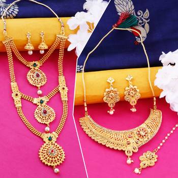 Gold Plated Traditional Designer Necklace Jewellery Set For Women 1