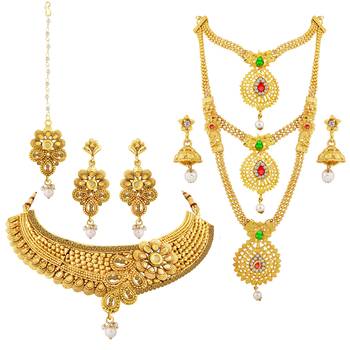 Gold Plated Traditional Designer Necklace Jewellery Set For Women 2