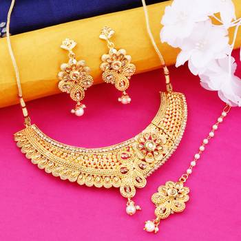 Gold Plated Traditional Designer Necklace Jewellery Set For Women 3