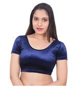 Velvet Navy Blue Short Sleeves Princess Cut Stretchable Readymade Saree Blouse