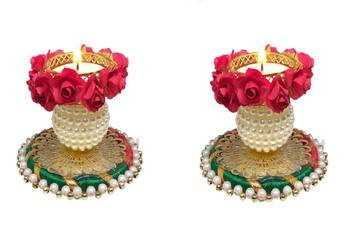 CTW Handmade Flower Tea Light Candle for Diwali Decoration,Gift(Red, 2) 1