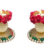 CTW Handmade Flower Tea Light Candle for Diwali Decoration,Gift(Red, 2)
