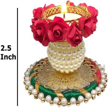 CTW Handmade Flower Tea Light Candle for Diwali Decoration,Gift(Red, 2) 2