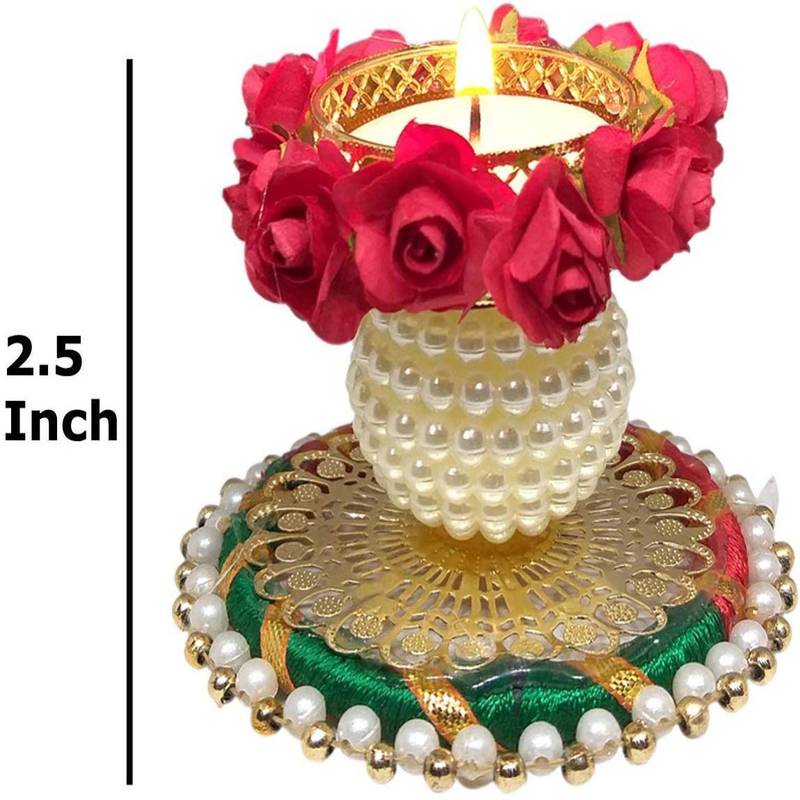 CTW Handmade Flower Tea Light Candle for Diwali Decoration,Gift(Red, 2)