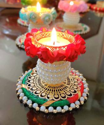 CTW Handmade Flower Tea Light Candle for Diwali Decoration,Gift(Red, 2) 3