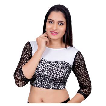 Copper Shimmer Black Lycra Stretchable Readymade Saree Blouse 1