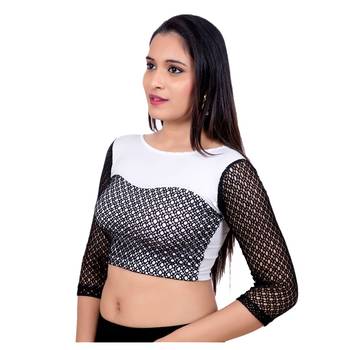 Copper Shimmer Black Lycra Stretchable Readymade Saree Blouse 3