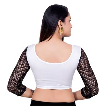 Copper Shimmer Black Lycra Stretchable Readymade Saree Blouse 4
