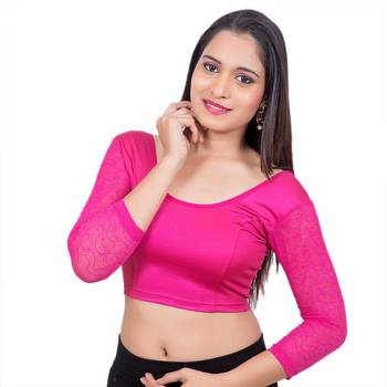 Pink Lycra Princess Cut Stretchable Readymade Saree Blouse 1